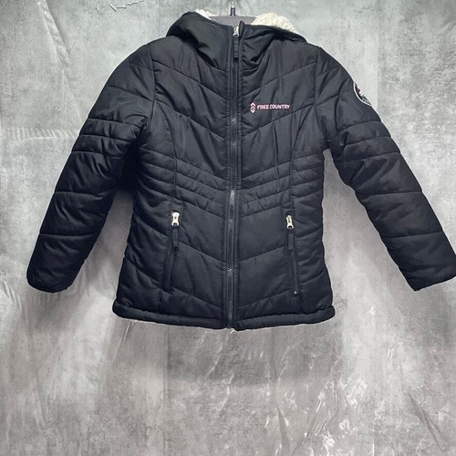 FREE COUNTRY Kid's Sloid Black Hooded Quilted Full-Zip Puffer Jacket SZ S(7-8) - Picture 1 of 12
