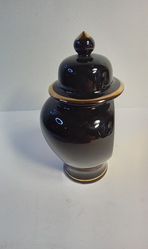 Art of Chokin 24k Gold Edged Japanese Black Urn with Lid HAWAII Palm Trees 6" - Picture 9 of 19