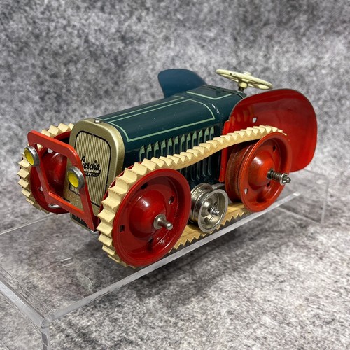 Vintage Gescha Wind-Up Metal Tractor & Trailer W Key & Original Box FAO Schwarz - Picture 10 of 24