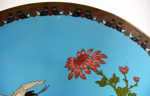 Großer Wandteller Teller Japan Meiji Kranich Cloisonné Emaille - Bild 10 von 20