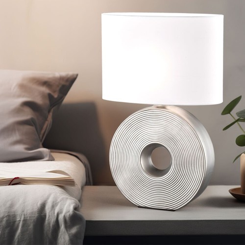 Fischer & Honsel Lampada da tavolo contemporanea con base in ceramica argento e paralume ovale - Foto 2 di 2