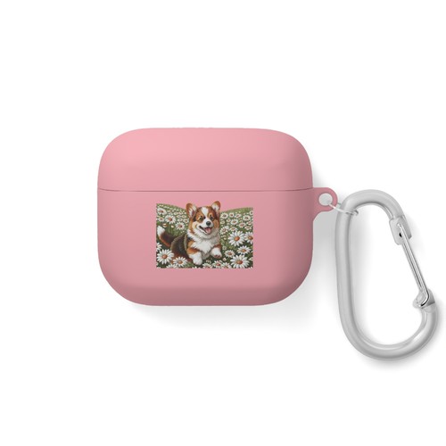AirPods and AirPods Pro Case Cover with corgi in daisies embroidery patch style - Picture 38 of 41