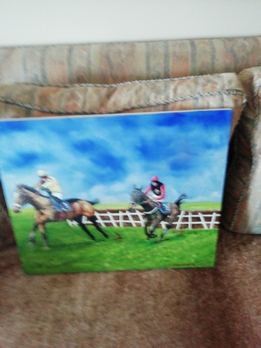 Horse oil painting horse race oil on canvas varnished unframed - Picture 4 of 7