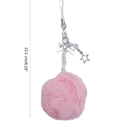 Hollow Star Pink Pompoms Phone Lanyard Crystal Bowknot Charm Phone Charm - Zdjęcie 8 z 8
