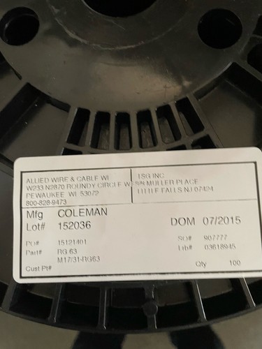 Cable coaxial de cinco (5) pies Coleman M17/31 RG 63. - Imagen 1 de 2