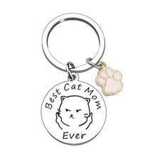 Funny Best Cat Mom Ever Keychain With Cute Paw Keyring - funny cat key chain