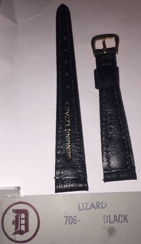 Downing Ladies Watchband Lizard Black YG Tone Buckle 14mm 9/16" 706 Vintage NOS - Picture 8 of 9