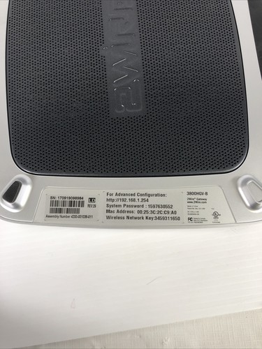 At&T U-Verse 2Wire 3800HGV-B Wireless Router Modem DSL Ethernet WITH POWER CORD - Picture 4 of 5