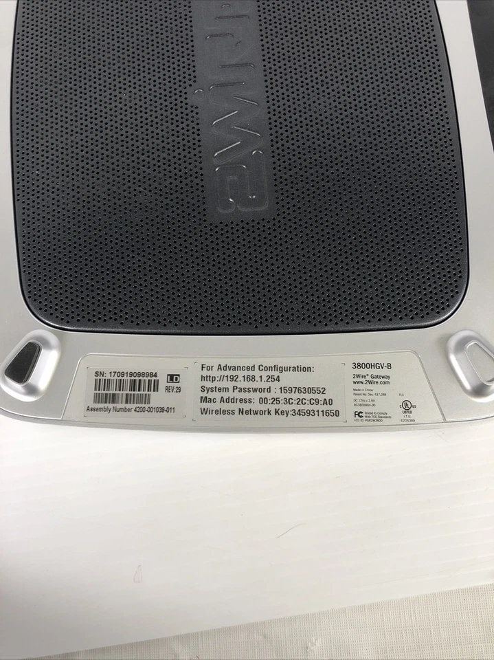 At&T U-Verse 2Wire 3800HGV-B Wireless Router Modem DSL Ethernet WITH POWER CORD - Image 4 of 4