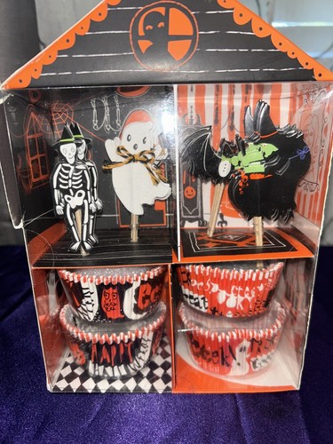 Meri Meri Halloween Party 24 Cupcake Cases & 24 Assorted Toppers Witch Skeleton - Picture 10 of 10
