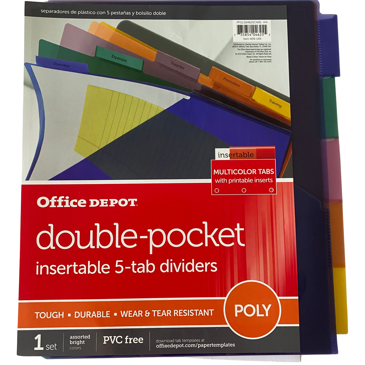 Set of 2) Plastic 3-Ring Binder Dividers 5-Tabs 2 Pockets Each (10