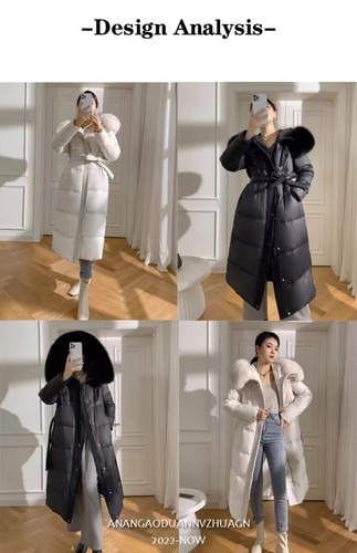 Luxury Real Fox Fur Big Collar Women Hood Down Puffer Jacket Long Coat Overcoat  - Bild 20 von 26