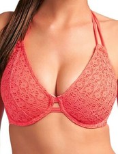 Freya Spirit Bikini Top Coral Size 30F Underwired Halter Neck Crochet 3903 New