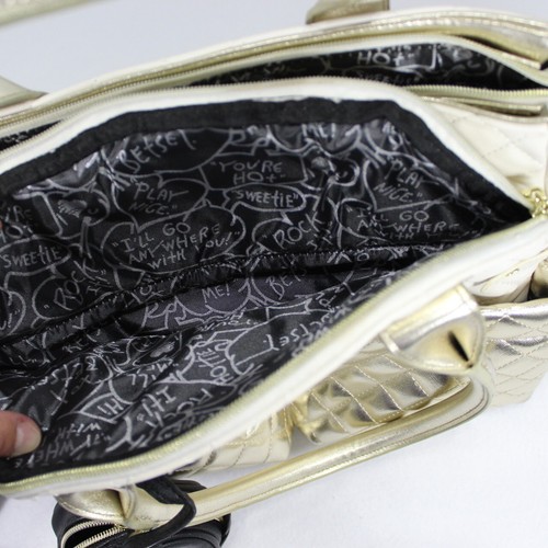 Betsey Johnson Large Gold Ivory Baby Diaper Bag Pacifier Pouch 16.5x13x6 DAMAGED - Picture 4 of 13