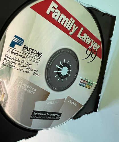 Family Lawyer 99 Software PC CD ROM Disc Parsons Technology - Afbeelding 3 van 5