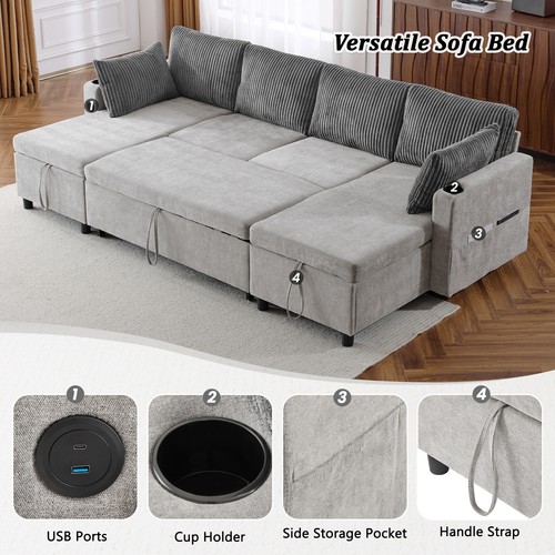 111.8" Sectional Sofa Pull-out Sofa Bed Versatile Sofa Sleeper with Large Storag - Picture 5 of 12
