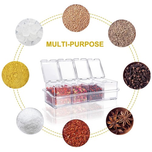 Kitchen Spice Pots 4 Pieces Clear Seasoning Box Storage Container Condiment Jars - Picture 7 of 9