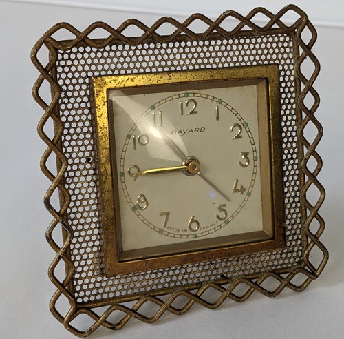 Vintage Bayard Desk Alarm Clock Made in France Gold Painted Metal Working - Picture 3 of 11