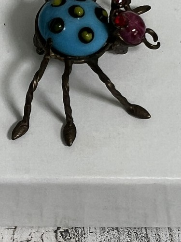 VERY RARE SIGNED JOHN KIRSLIS VTG FANTASY INSECT LADYBUG GLASS RHINESTONE BROOCH - Picture 4 of 10