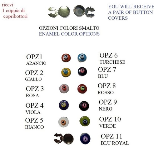 COPRIBOTTONI art106 ARGENTATI SMALTO e occhi acrilico  COPRI BOTTONI GEMELLI - Picture 1 of 4