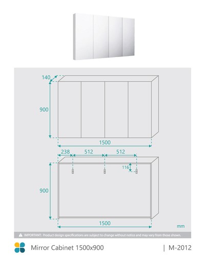 Bathroom Mirror Cabinet Vanity Medicine White Shaving Storage 1500x900mm 4 Door - Picture 7 of 7