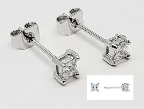 Women MENs SQUARE Studs SILVER DIAMOND CUT BLING EARRINGS EAR STUD EARRING A - Picture 4 of 11