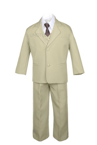 6pc Boy Kid Teen Formal Wedding Khaki Stone Suit Tuxedo Extra Satin Necktie 5-20 - Picture 11 of 74