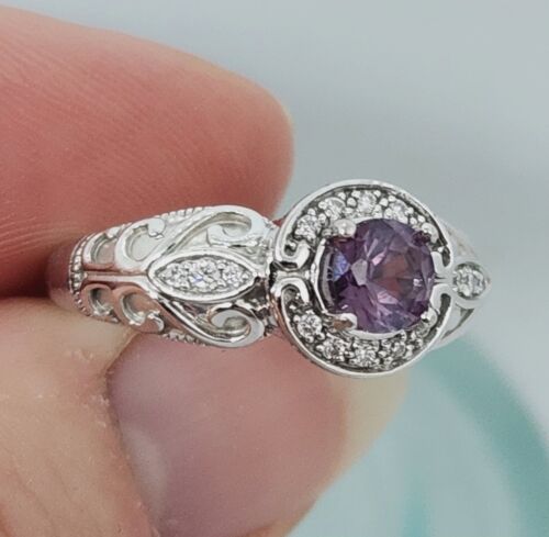Estate 14k White Gold .89ct Alexandrite Diamond Halo Ring Sz 7.5 $2350 Appraisal - Picture 3 of 9