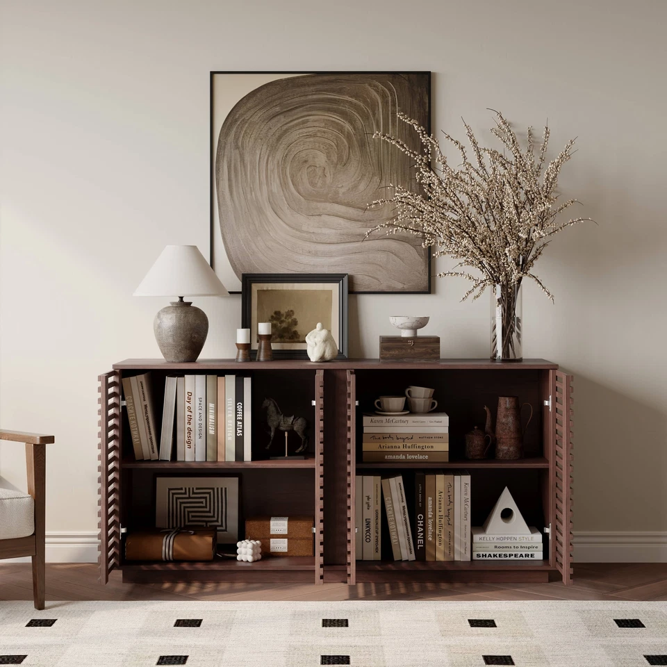 Mueble de salón comedor armario de almacenamiento madera maciza aparador buffet Foto 3 de 4