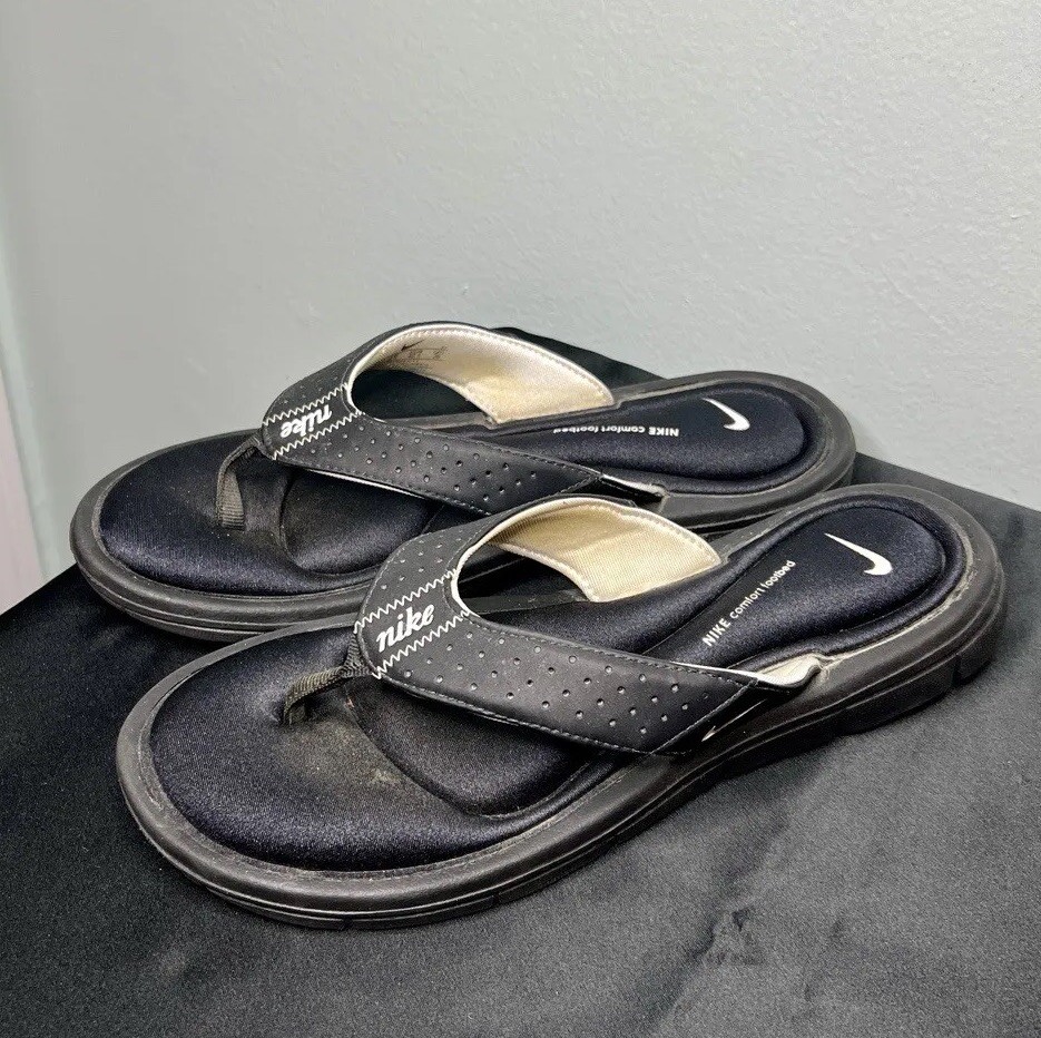 Nike Comfort Footbed Cushioned Flip Flop Black Sandal… Gem