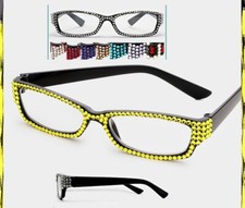 Crystal Rhinestone Rectangular Reading Glasses Optical Frame Lens Brown Black