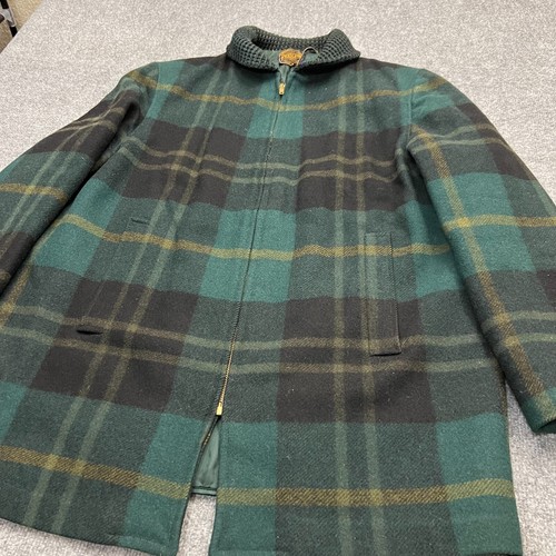 VTG Pendleton Wool Coat Men XL-2XL Green Black Plaid Ribbed Collar Zip 60s-70s - Picture 2 of 12