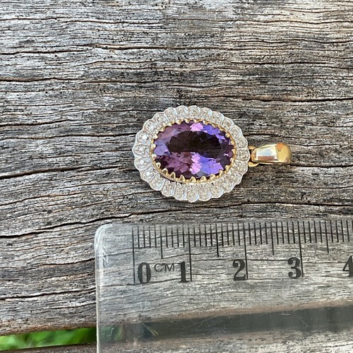 Quality 14Kt 14ct Gold PENDANT w AMETHYST & DIAMOND Halo 5.1gms - Picture 5 of 20