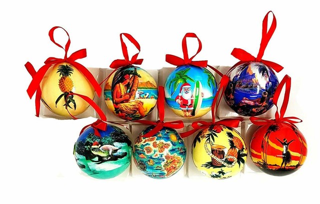 12 Pack Glossy Art Decorated Ornaments Hawaiian Style 12 Days Of