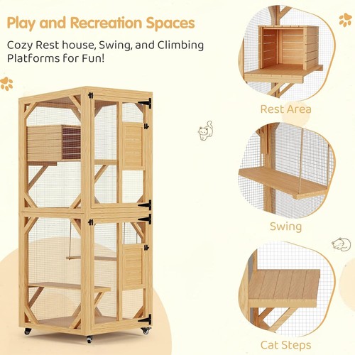 Catio Outdoor Cat Enclosure, Mobile Catios for Cats Outdoor Patio with Hammock - 第 4/25 張圖片
