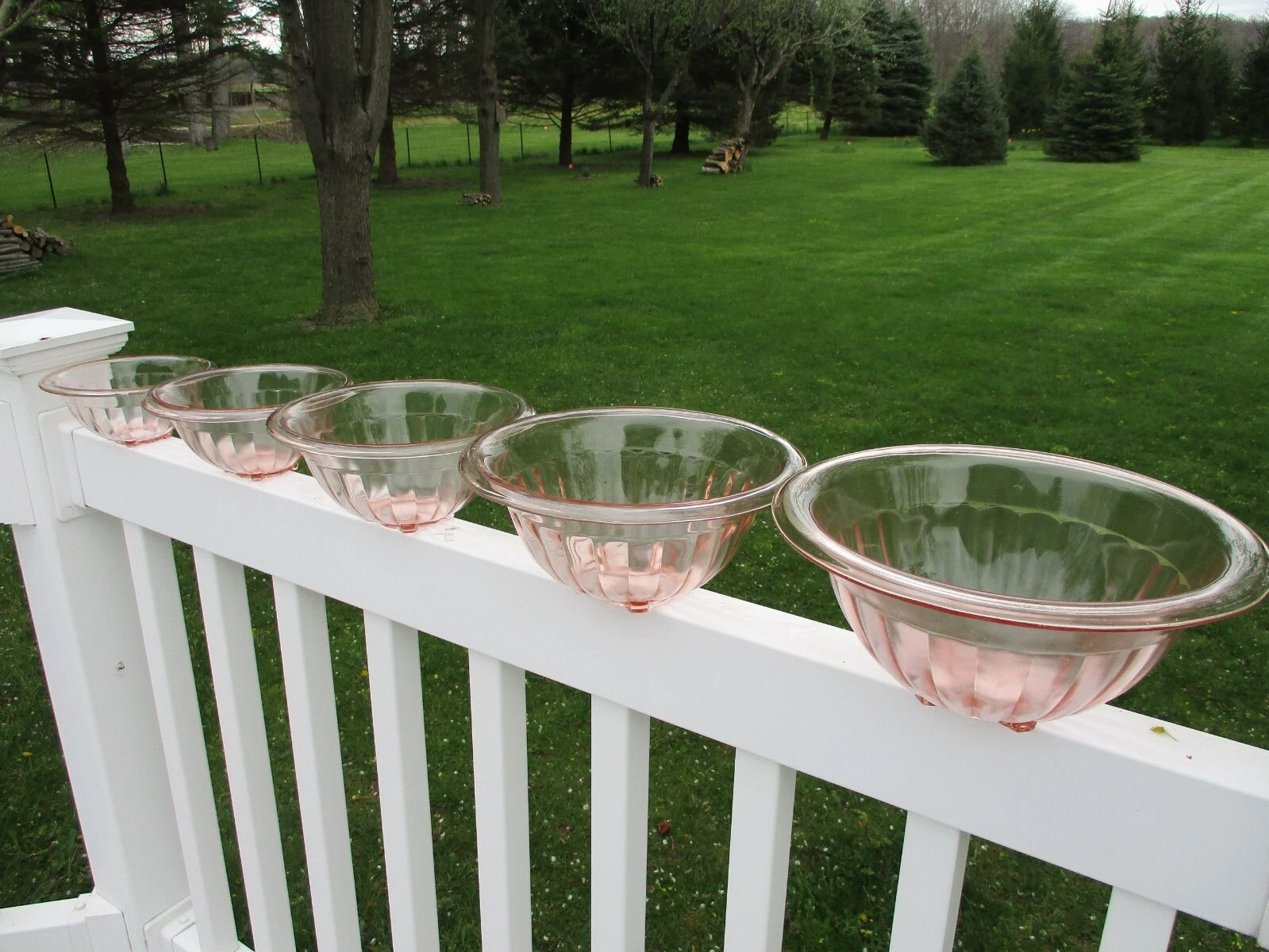 HAZEL ATLAS PINK 5 PIECE MIXING BOWL SET