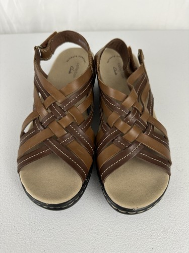 Clarks Comfort Collection Womens Size 8M Brown Slip On Sandals Adjustable