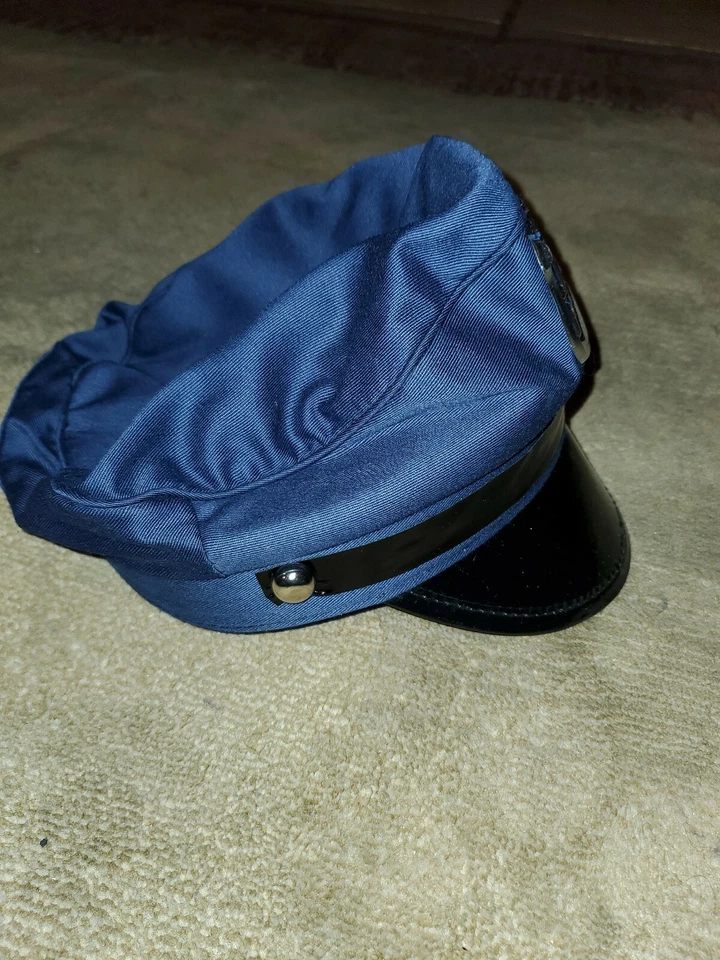 Sombrero de policía negro gorra hombre policía policía sombrero con insignia adulto disfraz ajustable Foto 4 de 4