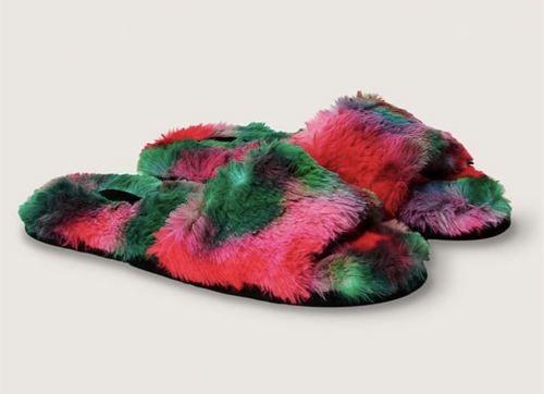 Victoria's Secret Cozy Plush SLIPPERS Faux Fur Pink Leopard Black Bling VS Logo - Picture 7 of 17