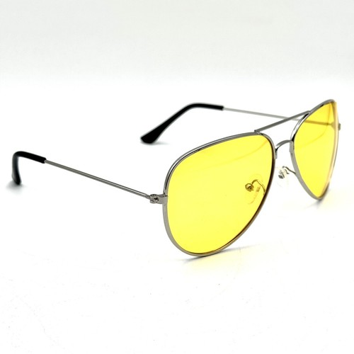 High-Definition Aviator Sunglasses Yellow Lenses Blue Blocking Silver Wire Frame - Picture 2 of 9