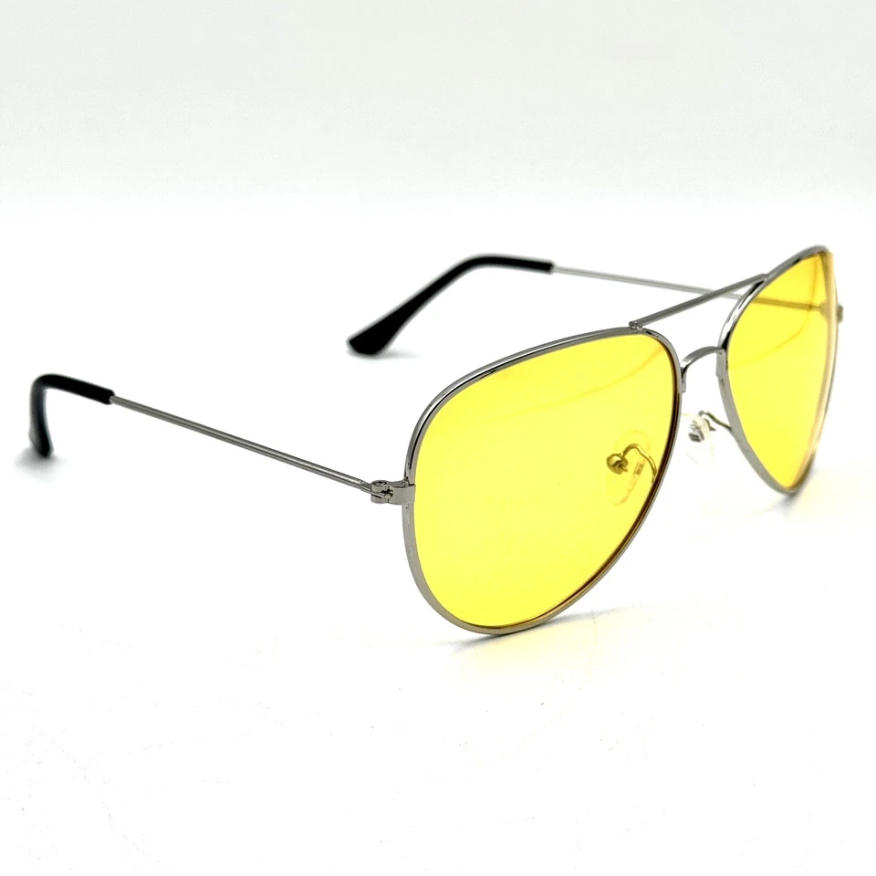 Gafas de sol de aviador de alta definición lentes amarillas azul bloqueo marco de alambre plateado Foto 2 de 4