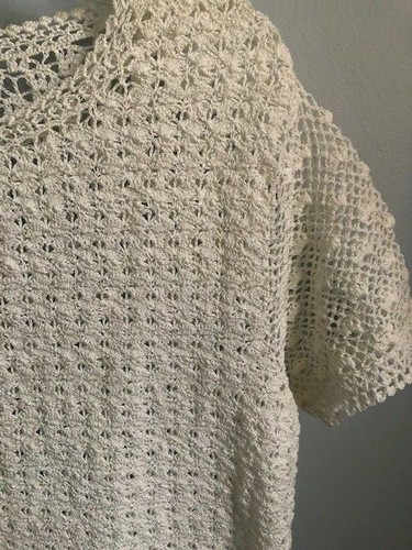 Damenpullover weiß 100 % Baumwolle gehäkelt Medium von Carole Little neu mit Etikett - Bild 3 von 5
