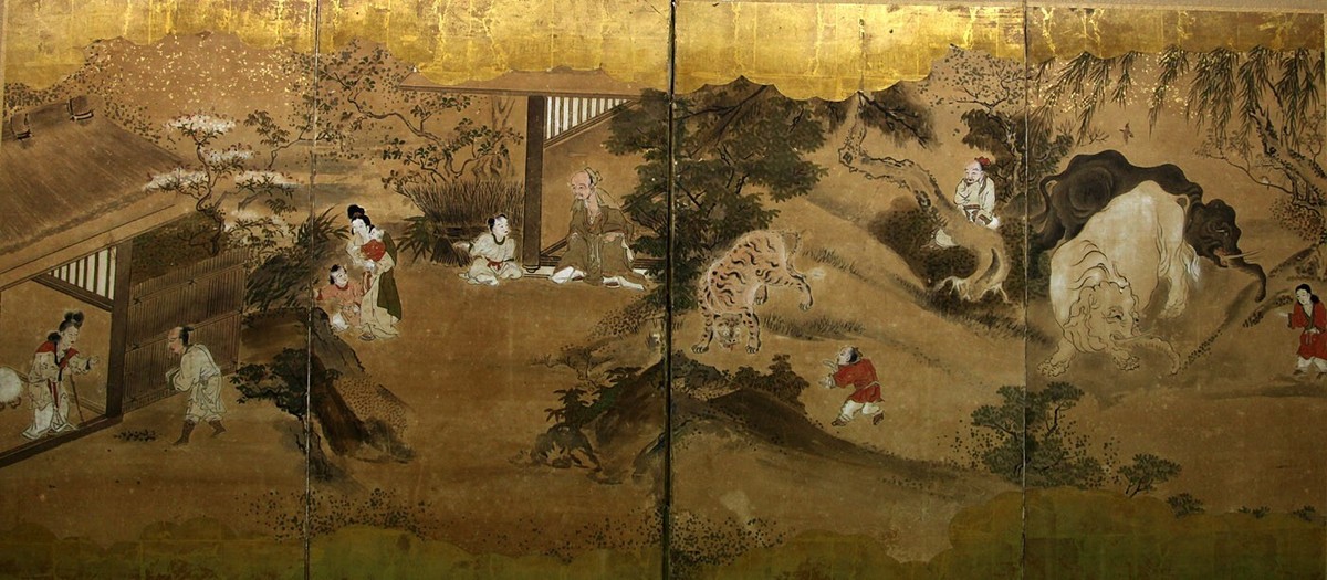 Antique Japanese screen painting. Kano school? | eBay