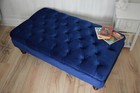 Clearance Chesterfield Deep Button Footstool in Plush Dark  Blue Velvet Fabric
