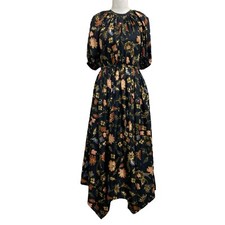 Ulla Johnson Black Silk Heleen Odessa Floral Asymmetrical Midi Dress sz 0 Runway