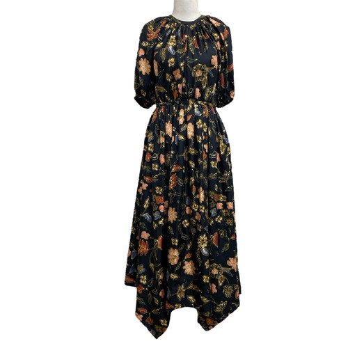 Vestido Ulla Johnson Negro Seda Heleen Odessa Floral Asimétrico Midi Talla 0 Pasarela - Imagen 1 de 11