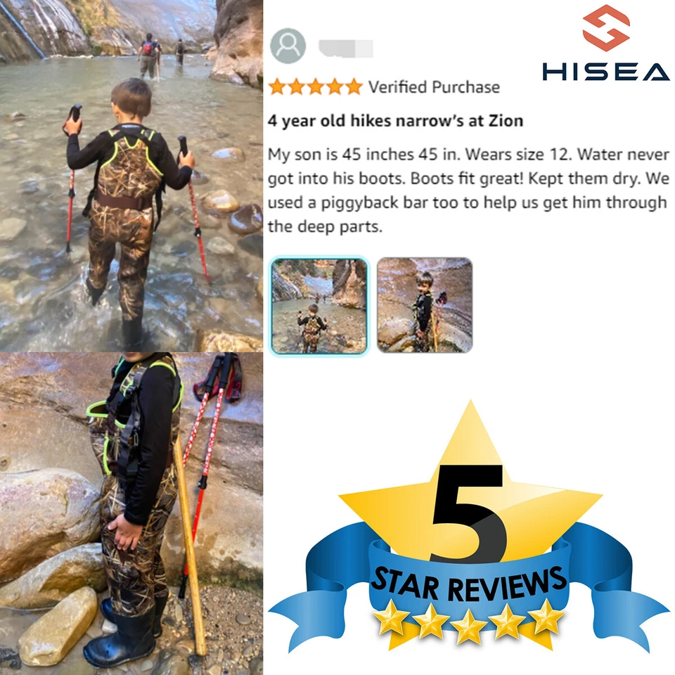 HISEA Kids Chest Waders Toddler & Children Neoprene Youth Fishing Hunting Waders - Image 3 of 4