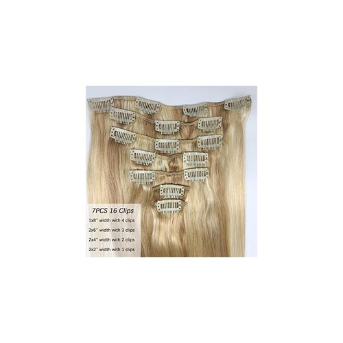 Clip in Virgin Human Hair Extensions Soft Silky Double Weft Remy 18" Blonde - Picture 4 of 13