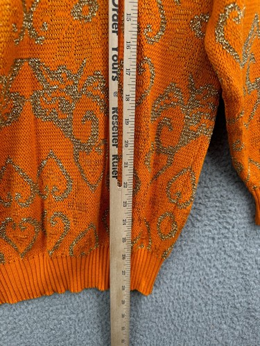 VINTAGE SD Sergio PULLOVER Made in Italy Rundhals Glitzer Party Orange Herzen - Bild 8 von 10