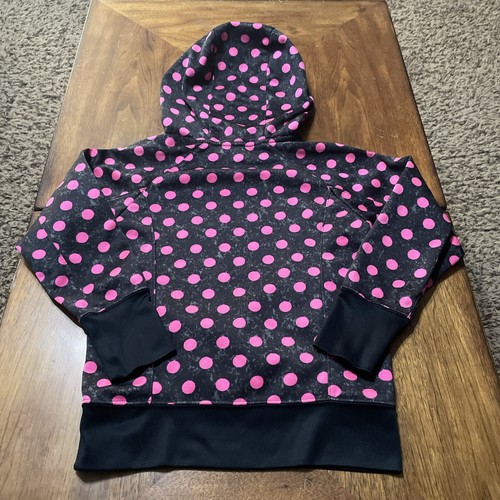 Nike Therma-Fit Kids Hoodie Black Pink Polka-Dot Athletic Pullover Girls Small - Picture 6 of 9